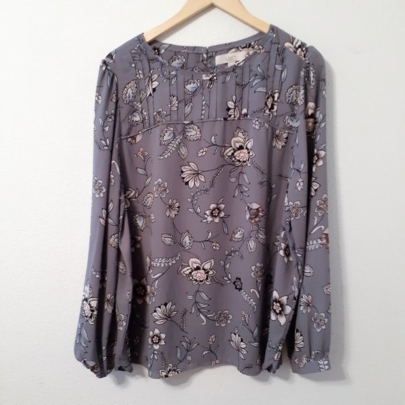 LOFT Tops - LOFT SZ XXL GREY FLORAL TOP -  BLOUSE